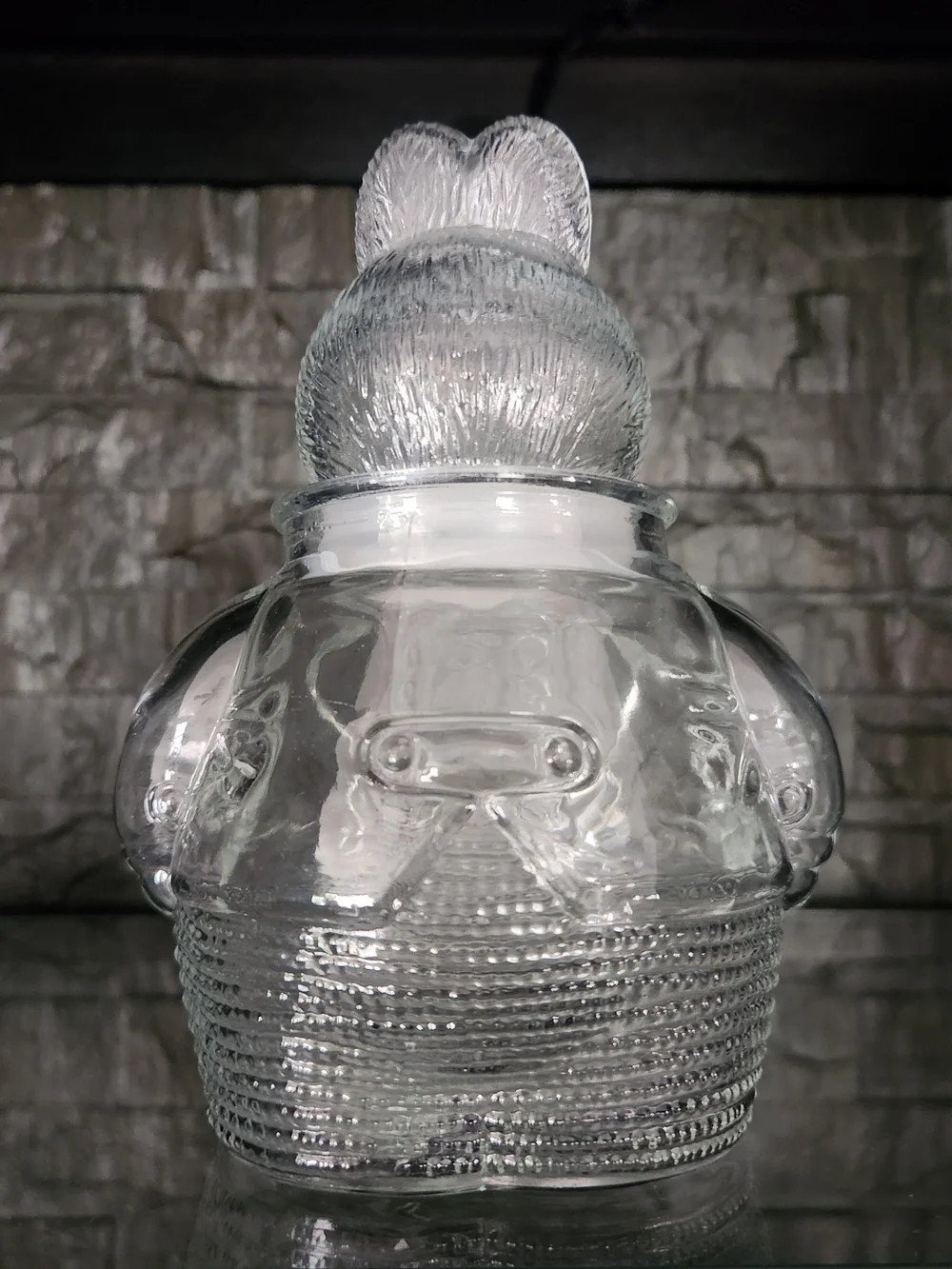 Vintage Clear Pressed Glass Chubby Bunny Rabbit Two Piece Candy Jar